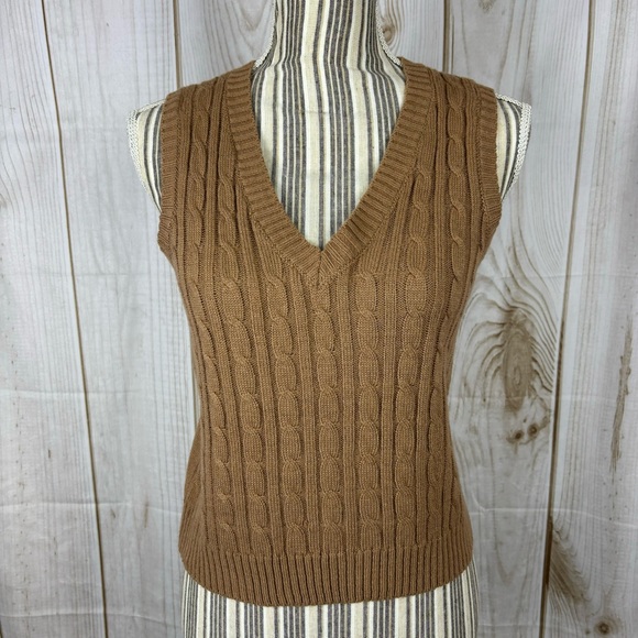 Belle du Jour Sweater Vest Cable Knit Sleeveless V-Neck Brown Size Medium - Picture 1 of 10